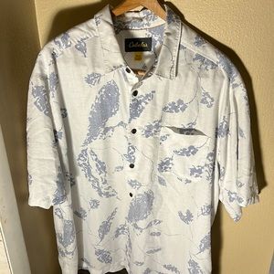 Cabelas Men’s SS Blue Leaf Camp Shirt Color White/Blue Size XXL